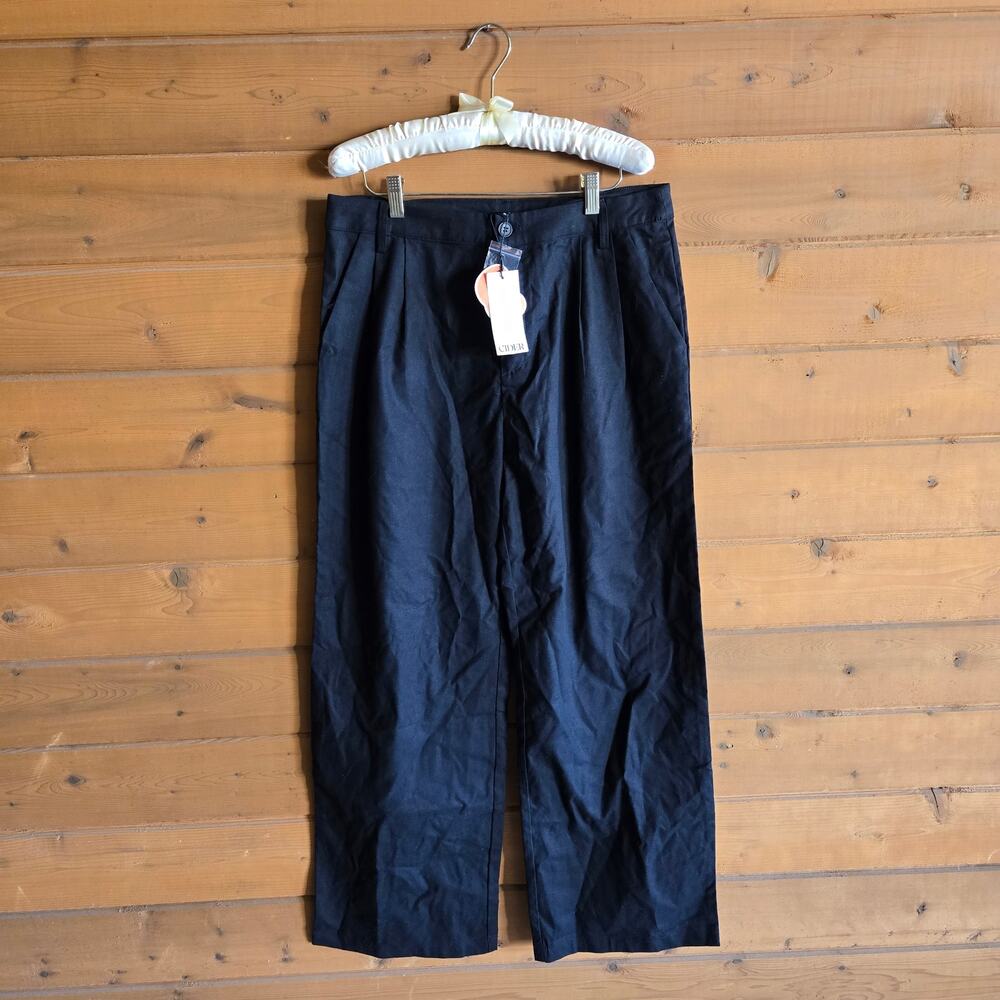 Cider Pant Linen Trouser Wide Leg Black NWT XL Pocket Bottom Boho Preppy Goth - Picture 2 of 6